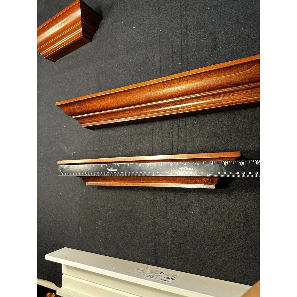 Vintage Floating Beveled Wood Shelf Crown Moulding-Set Of 3